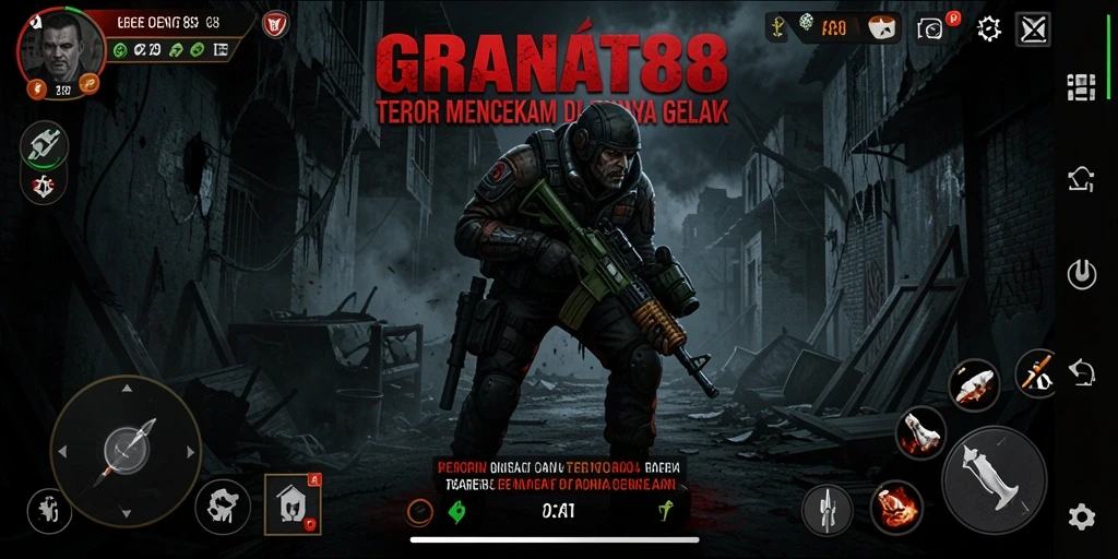 Tangkapan layar gameplay menegangkan di <strong>GRANAT88</strong> menunjukkan kegelapan dan teror yang mengintai.