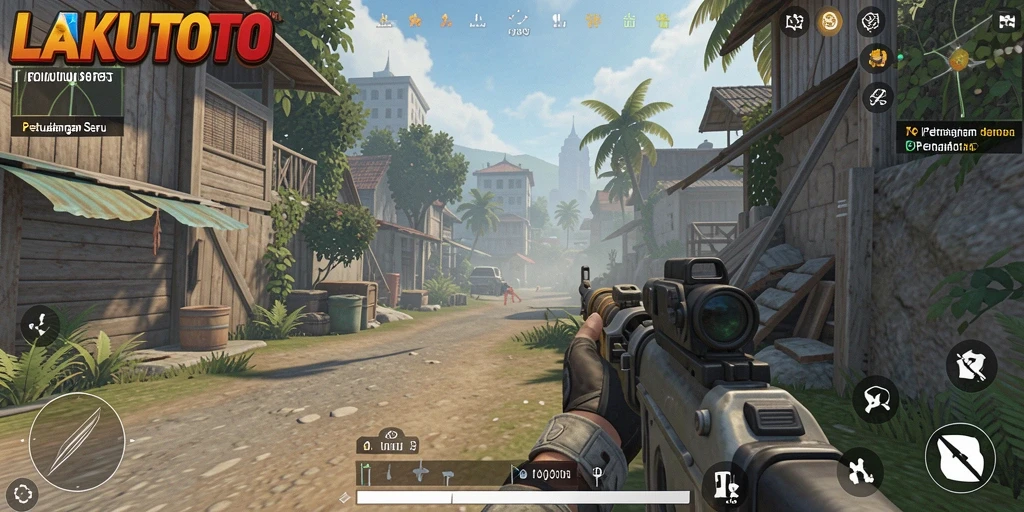 Tampilan gameplay intens LAKUTOTO dalam pertempuran TPS.