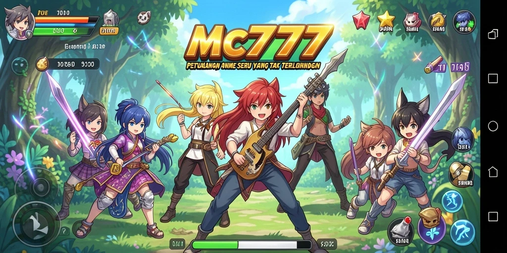 Tampilan gameplay seru dari MC777 dengan karakter Anime ikonik.